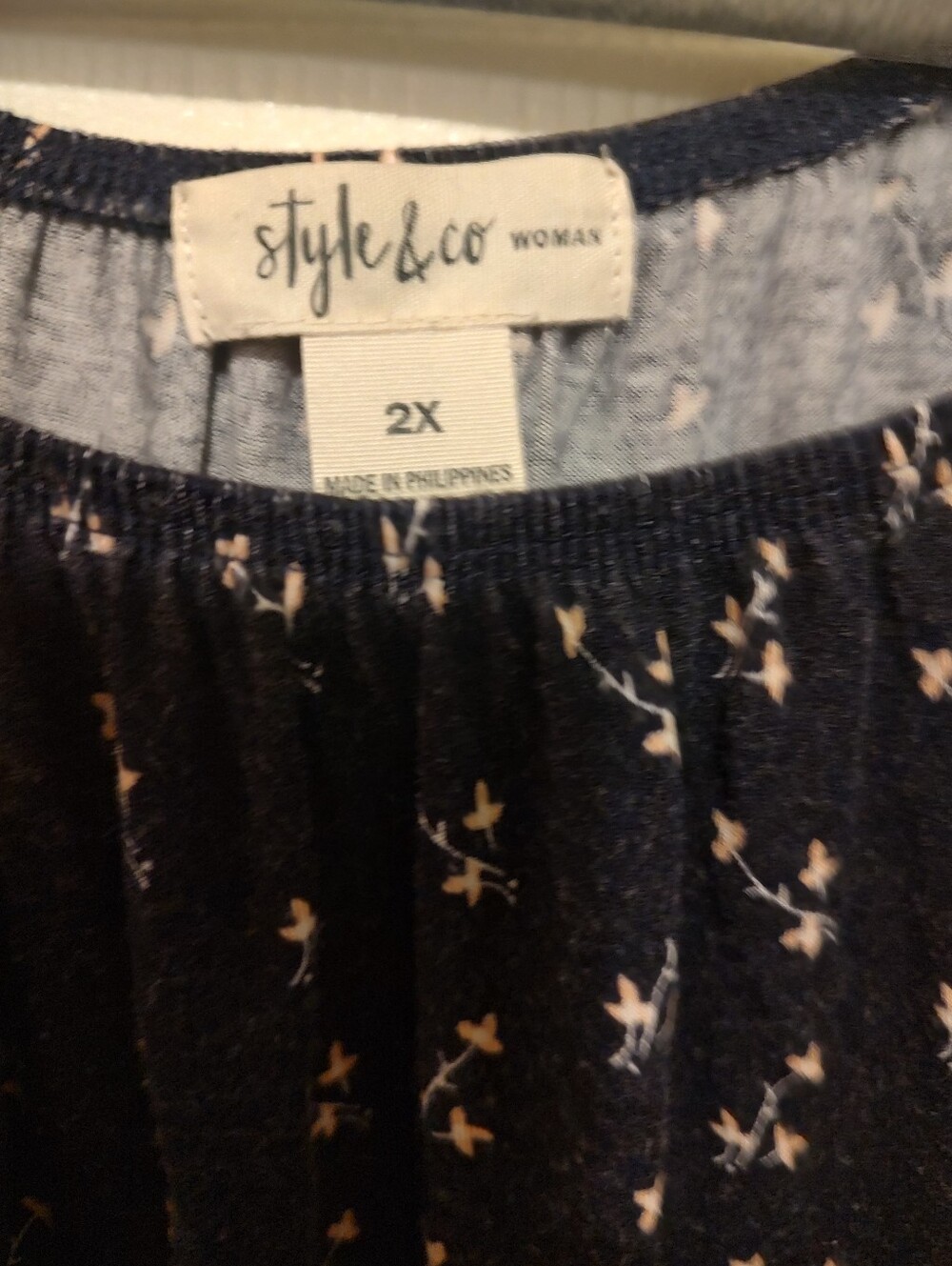 Style & Co. Navy Floral Off-Shoulder Tunic with Pink Accents - Picture 3 of 5